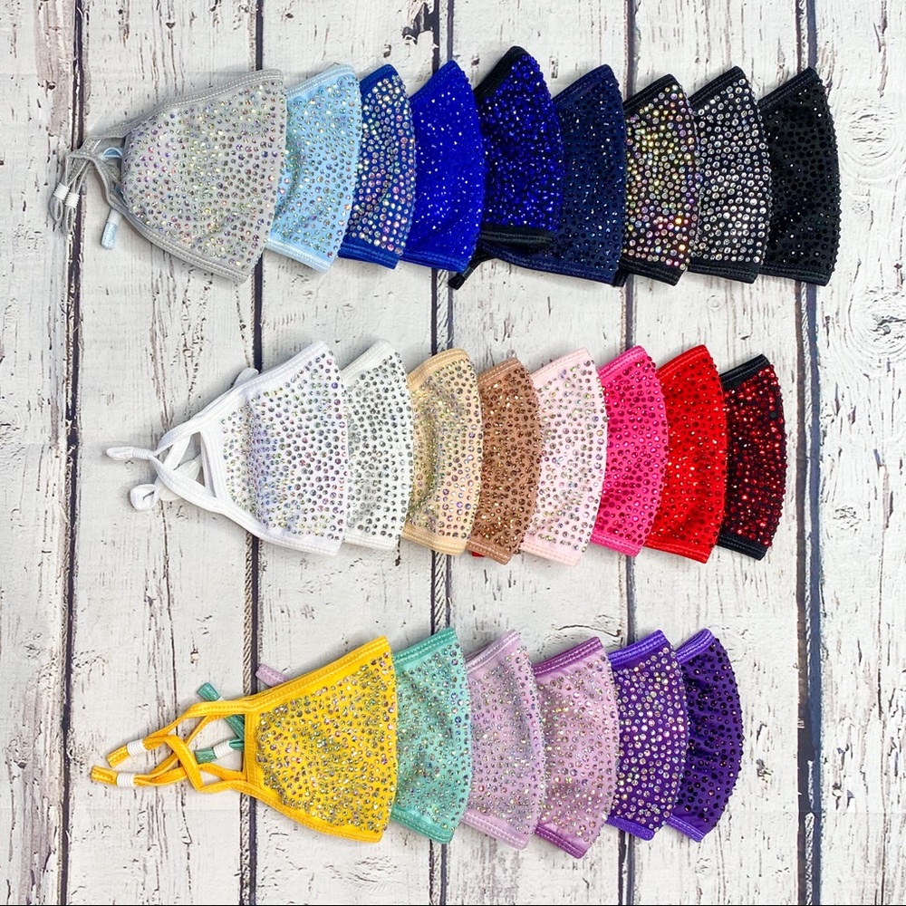 KIDS ROSE GOLD Rhinestone Bling Face Mask - Picture 3 of 11